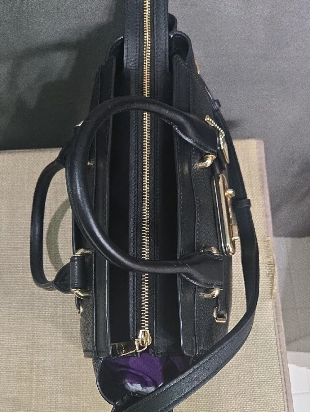 Coach Swagger 27 Black Pebbled Leather Satchel with Gold Hardware